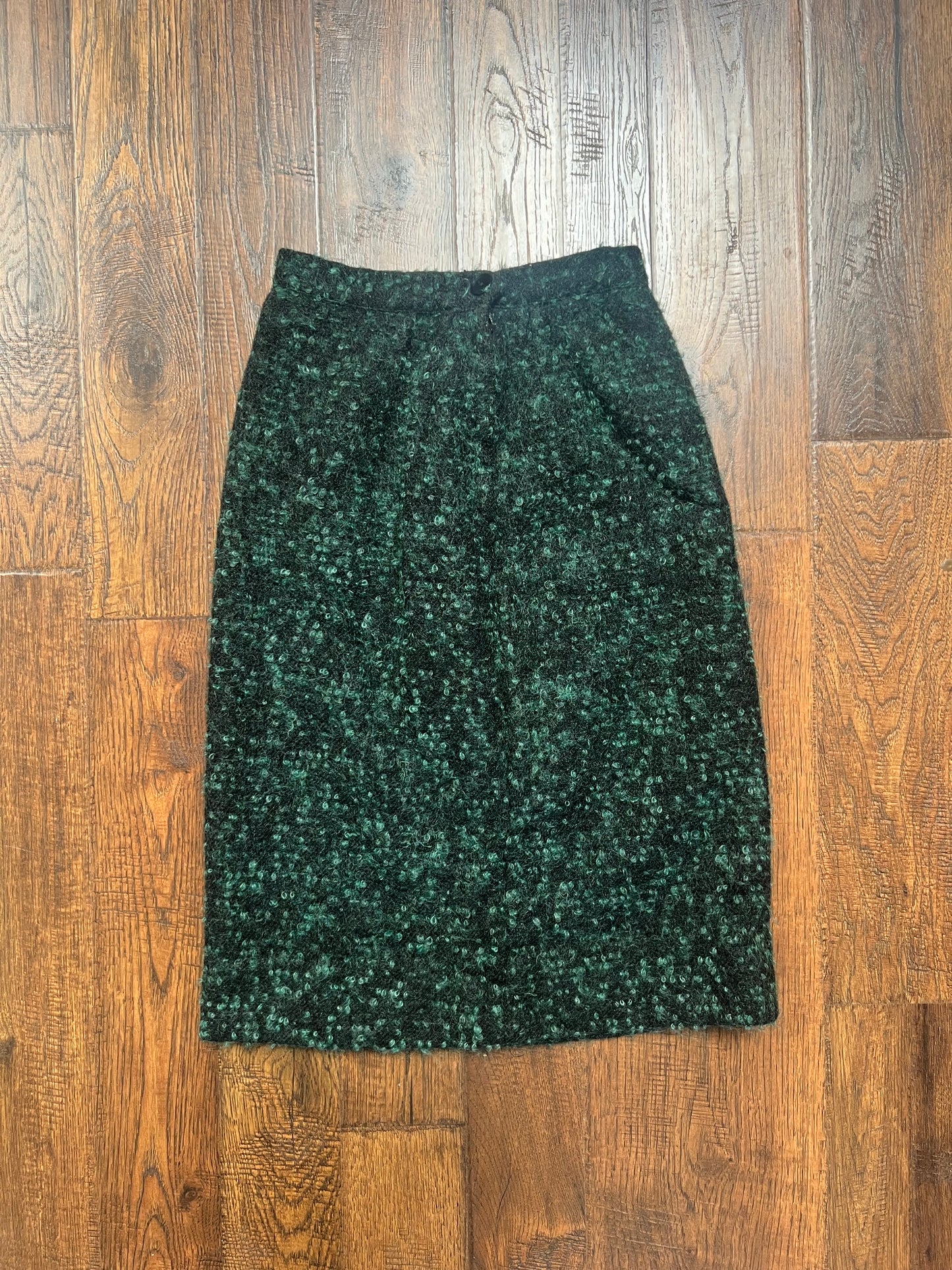 Vintage Clothing - Mod Boucle Pencil Skirt - Forest Green - Handmade - X-Small