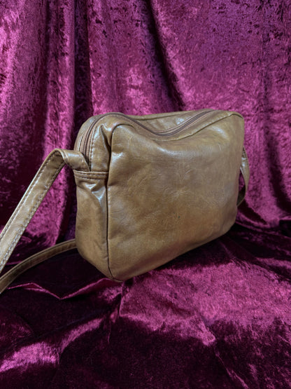 Vintage Accessories - Faux Leather Crossbody Purse - Dark Tan - Mitzi