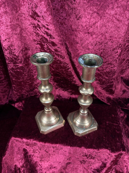 Antique English Brass Candlestick Pair – Beehive Taper Candle Holders
