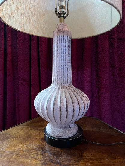 Vintage Ceramic Table Lamp - Pink Ribbed Urn Base Mid Century Modern
