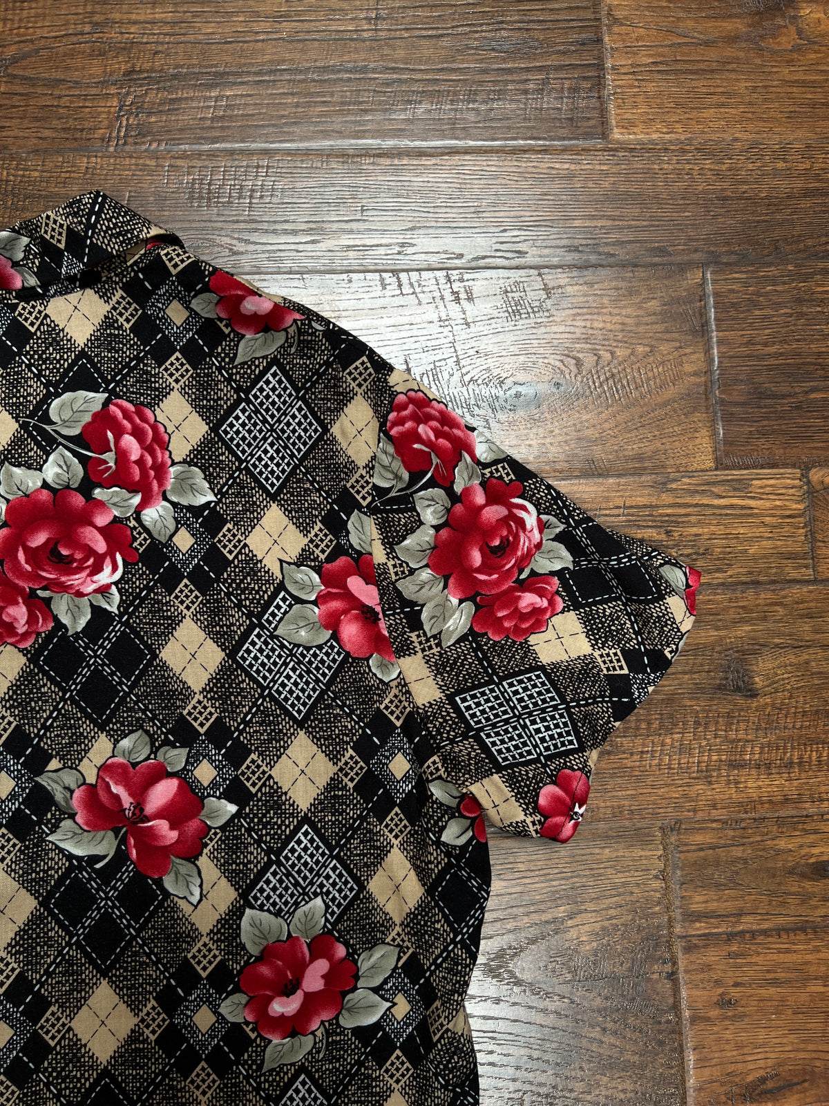 Vintage Rayon Blouse - Argyle Floral Print California Concepts - Large