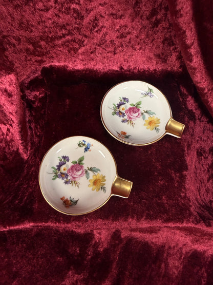 Vintage Porcelain Personal Ashtray Pair – Floral Bouquet with Gold Rim - Mitterteich Bavaria - Germany