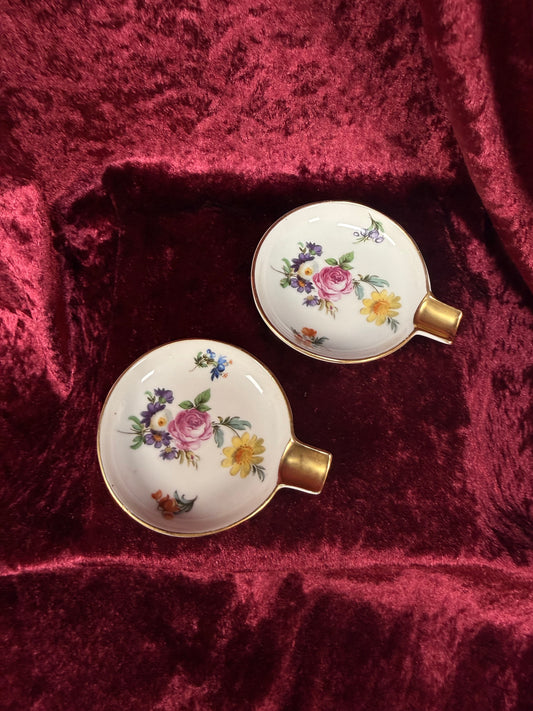 Vintage Porcelain Personal Ashtray Pair – Floral Bouquet with Gold Rim - Mitterteich Bavaria - Germany