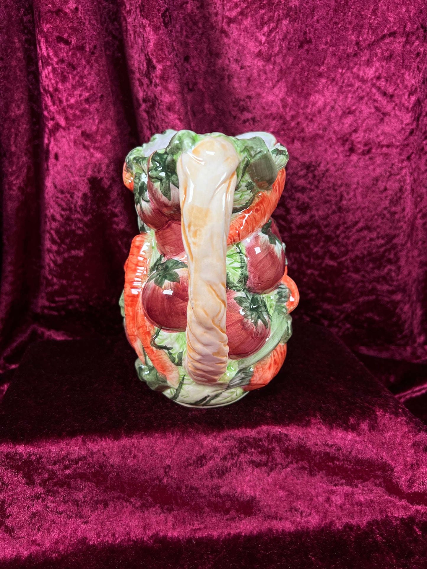 Vintage Ceramic Pitcher - Hand Painted 3D Vegetable Relief - World Bazaar Inc