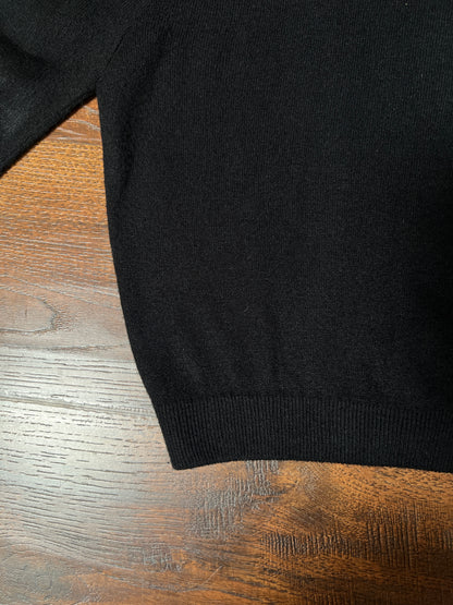 Vintage 1960s Knit Cardigan - Black Sheer Illusion Sequin Yoke with Metal Buttons - Size Medium