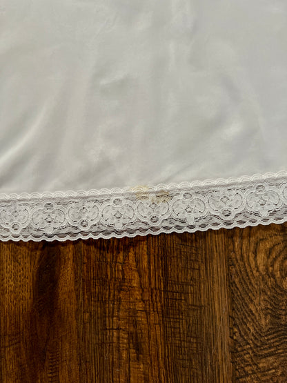 Vintage White Nylon Above The Knee Slip Dress - Lace Trim - Gilligan O'Malley