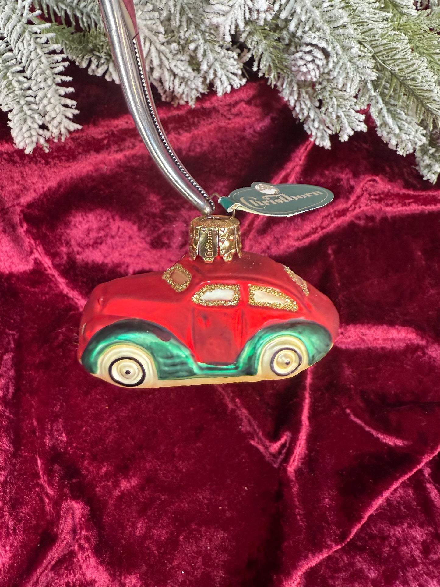 Vintage Christmas - Handblown Glass Ornament - Red Car - Christborn - Germany