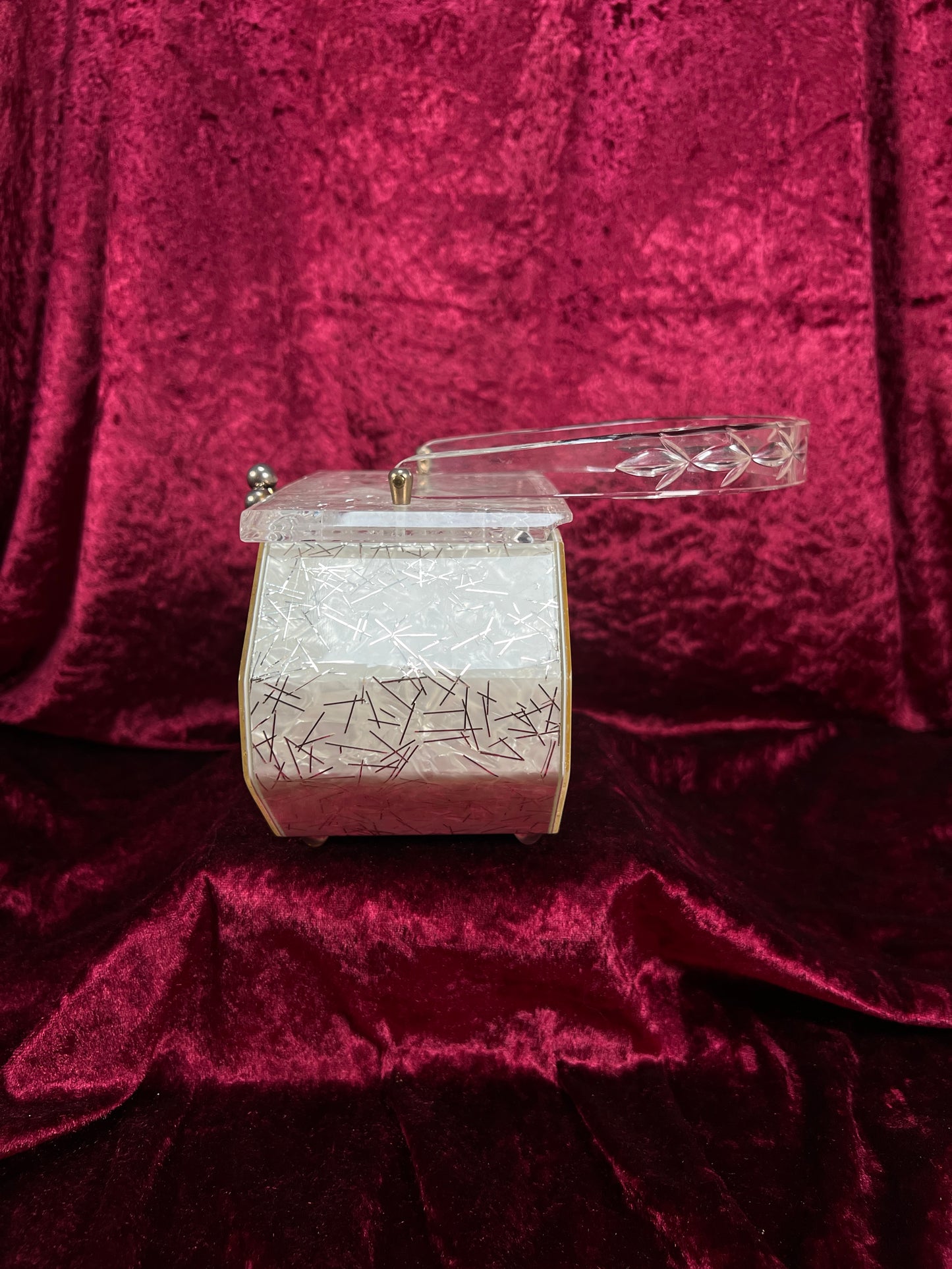 Vintage 1950s Lucite Box Purse – Charles S. Kahn Gold Confetti Clear Handbag
