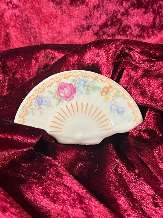 Vintage Figurine - Porcelain Miniature - Hand Painted Hand Fan - Limoges