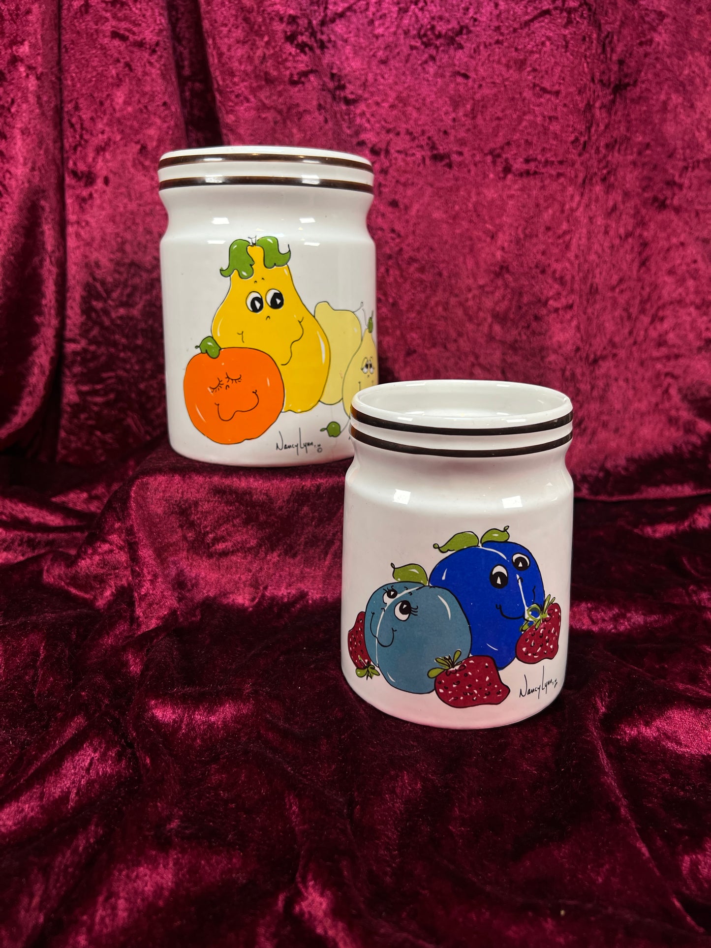 Vintage Ceramic Canister Set - Nancy Lynn Anthropomorphic Fruit Kitchen Jars