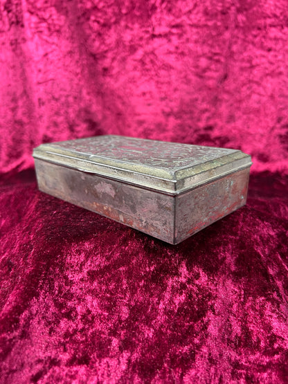 Vintage Trinket Box - Cigarette Box Holder - Pewter - Ornate Scroll Filigree