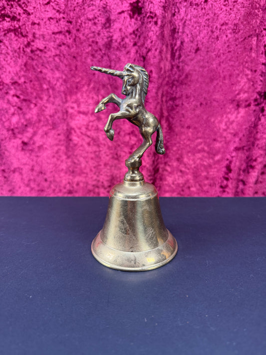 Vintage Trinket - Brass Hand Bell - Rearing Unicorn - 1990s