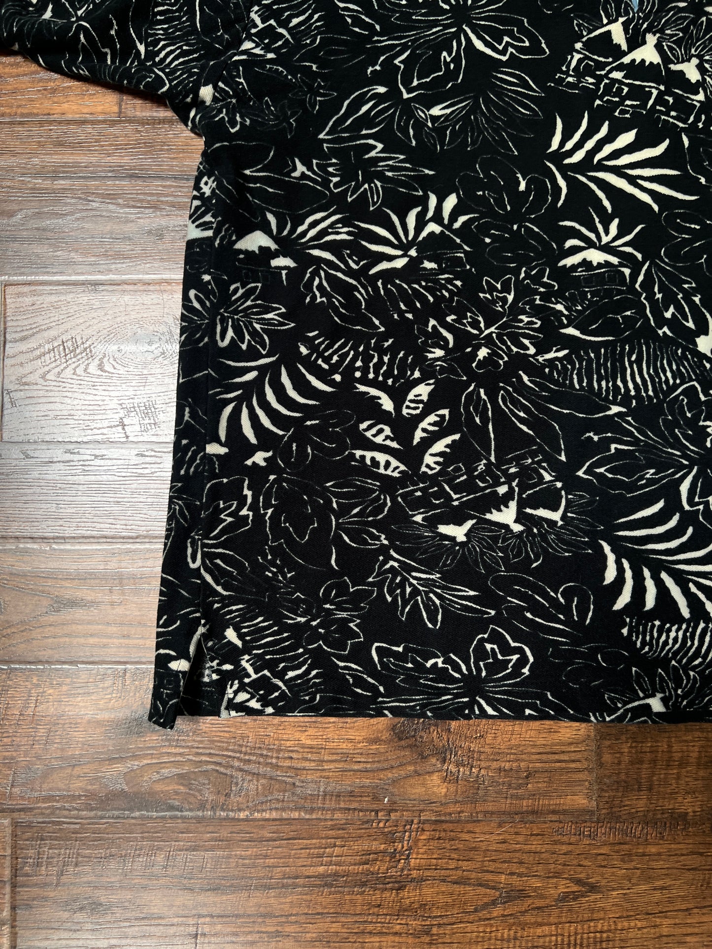 Vintage 1990s Chaps Ralph Lauren Cotton Polo Shirt – Black Tropical Print – X-Large