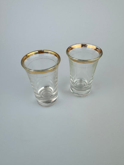 Vintage Gold Rimmed Shot Glasses - Set of 2