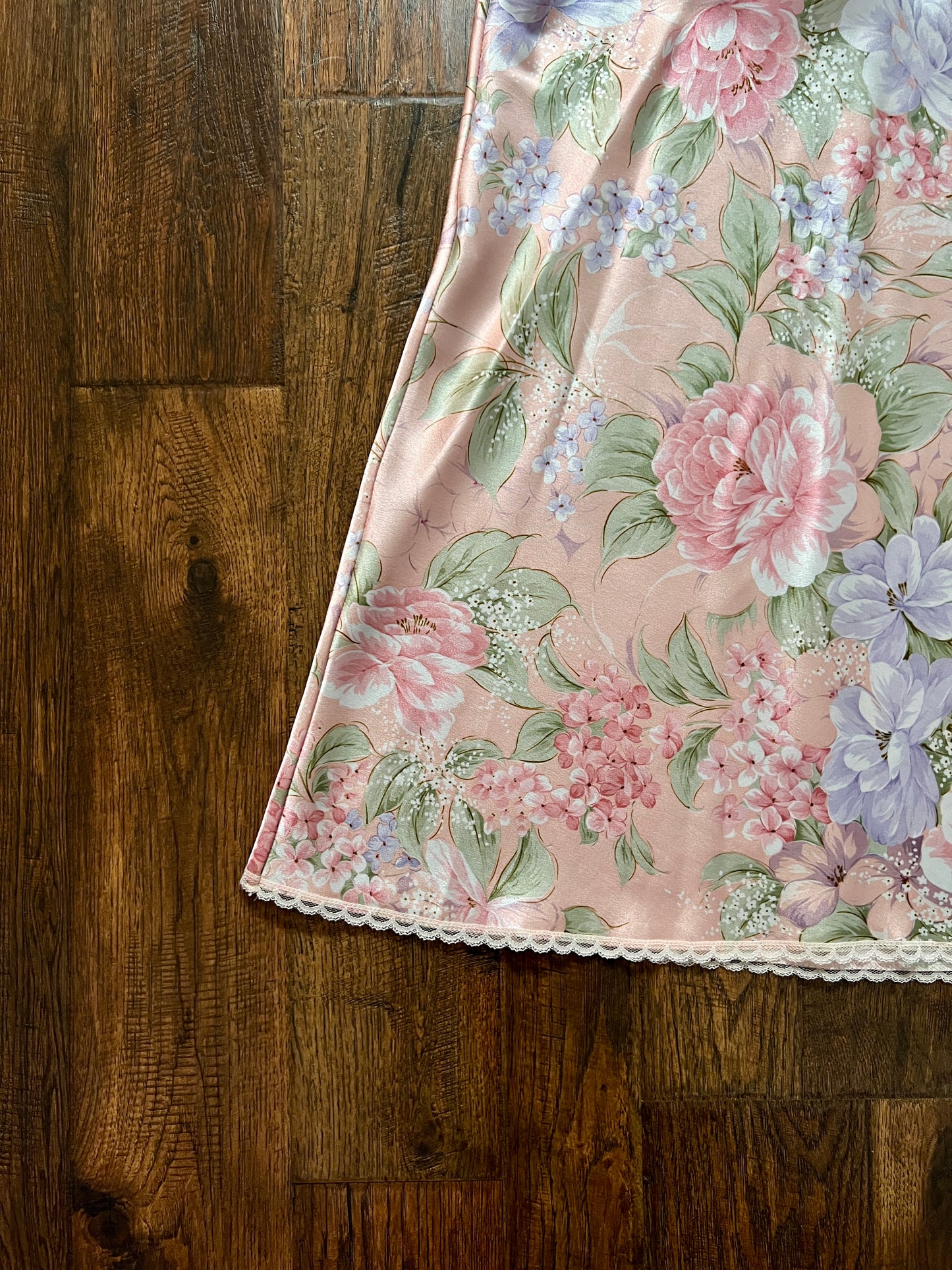 Vintage Silky Nightgown and Robe Lingerie Set - Pink Floral Print Peignoir Ensemble - Val Mode