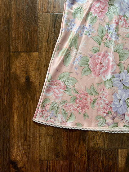 Vintage Silky Nightgown and Robe Lingerie Set - Pink Floral Print Peignoir Ensemble - Val Mode