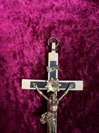 Vintage Brass Crucifix Cross - Ebony Inlay Skull and Crossbones Wall Hanging