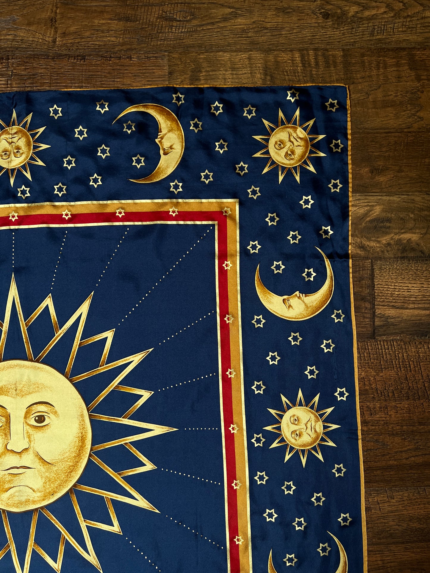 Vintage Winterthur 100% Silk Scarf - Celestial Sun Moon Whimsigoth Print