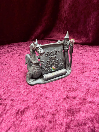 Vintage 1990s Pewter Myth and Magic “The Magical Encounter” – Two-Crystal Wizard & Dragon Figurine