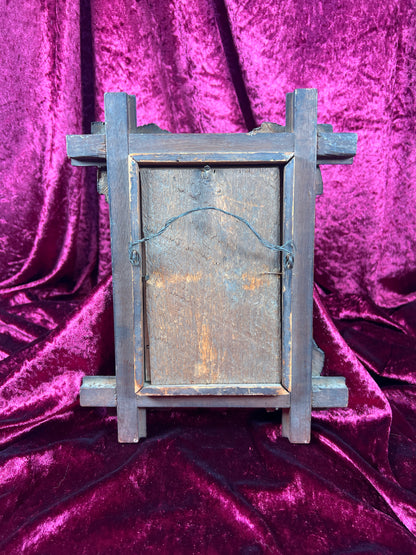 Vintage Wall Art - Antique Black Forest Style Frame - Spring Florals Illustration