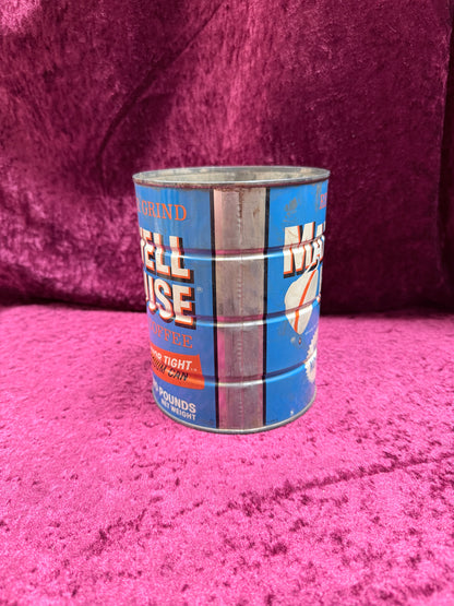 Vintage Maxwell House Metal Coffee Can - Blue No-Key Vacuum Tin - 2 LB