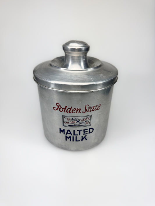 Rare Vintage Metal Container with Lid - Golden State Malted Milk