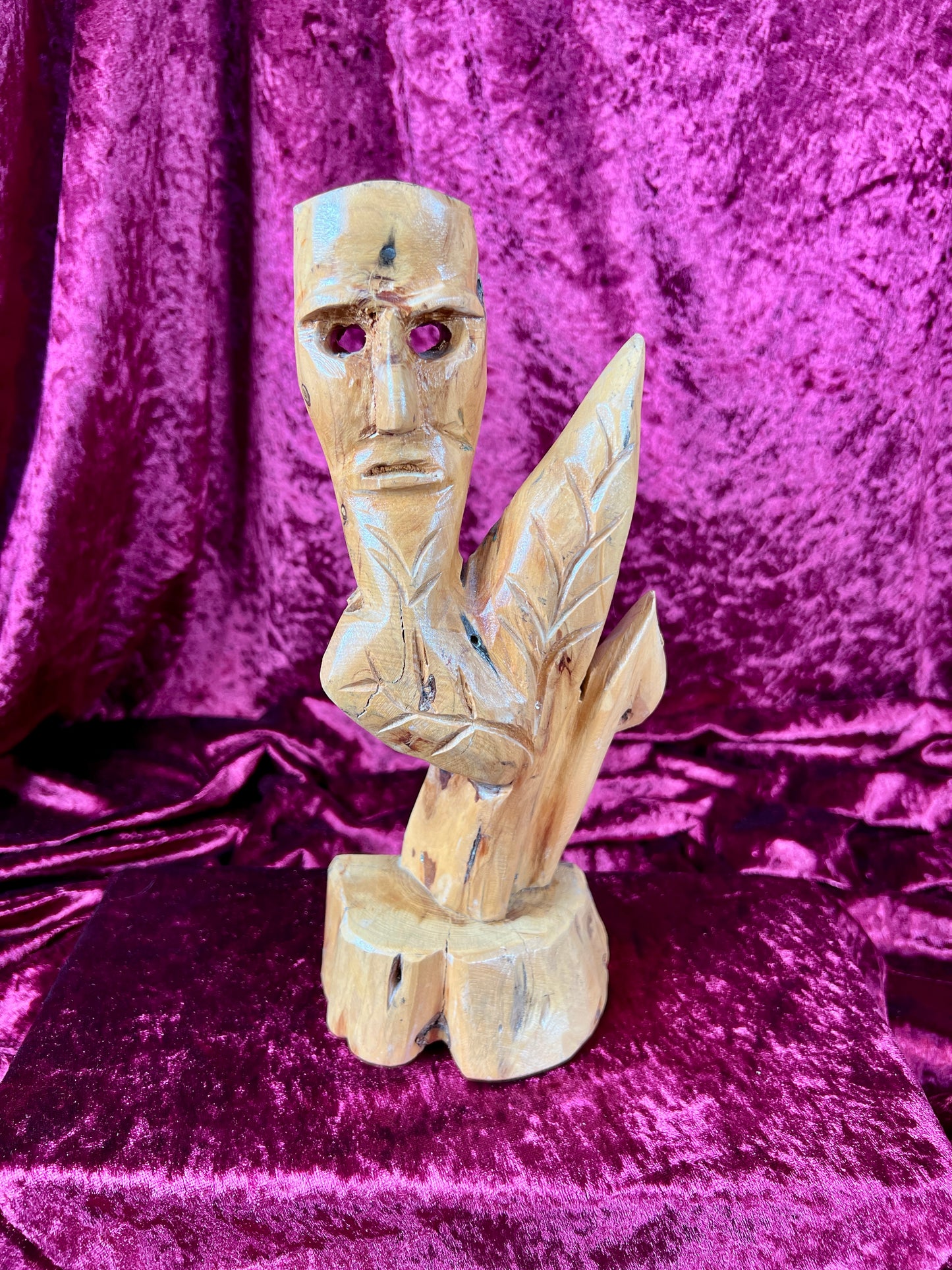Vintage Oddities - Hand Carved Wood Statue - Face In The Tree