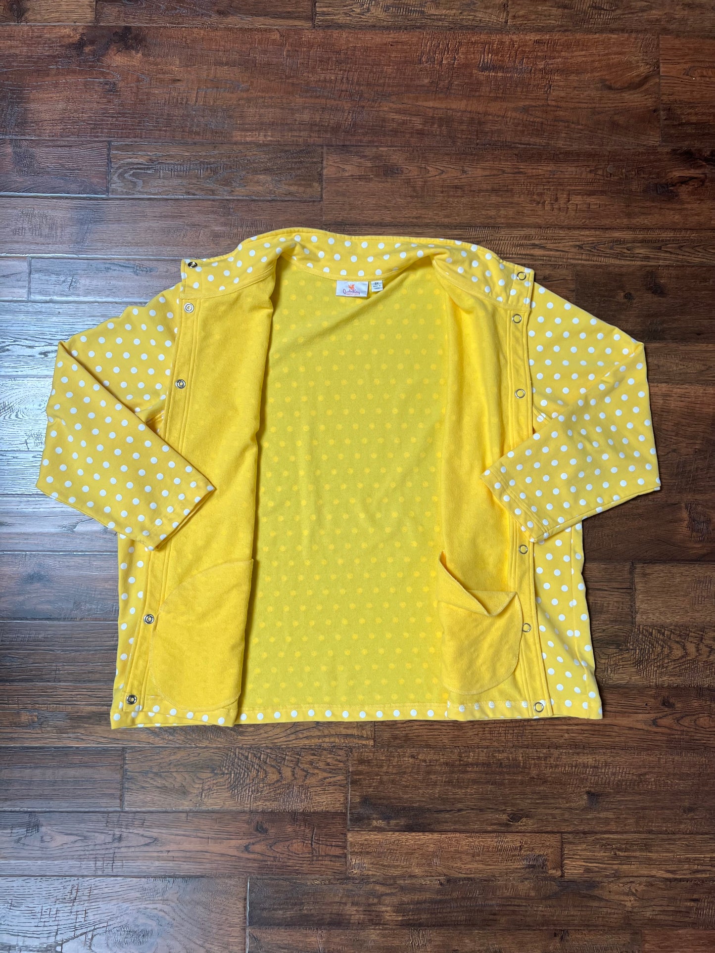 Vintage Clothing - Lightweight Jacket - Yellow with White Polka Dots - 3X-Large - Quacker Factory