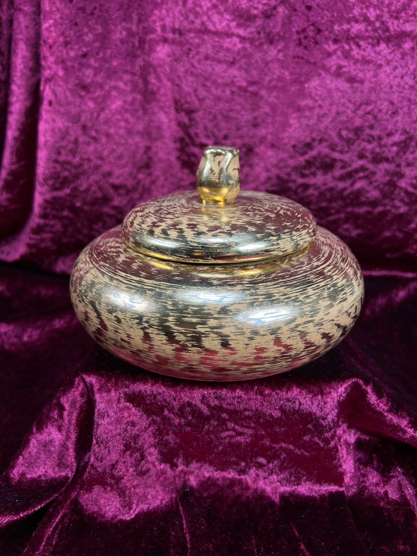 Vintage Stangl Ceramic Trinket Box – Granada Gold Metallic Lidded Dish