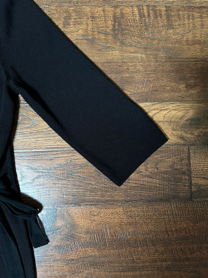 Vintage Cable & Gauge Knit Blouse - Black Ruffle Trim Wrap - Size Large