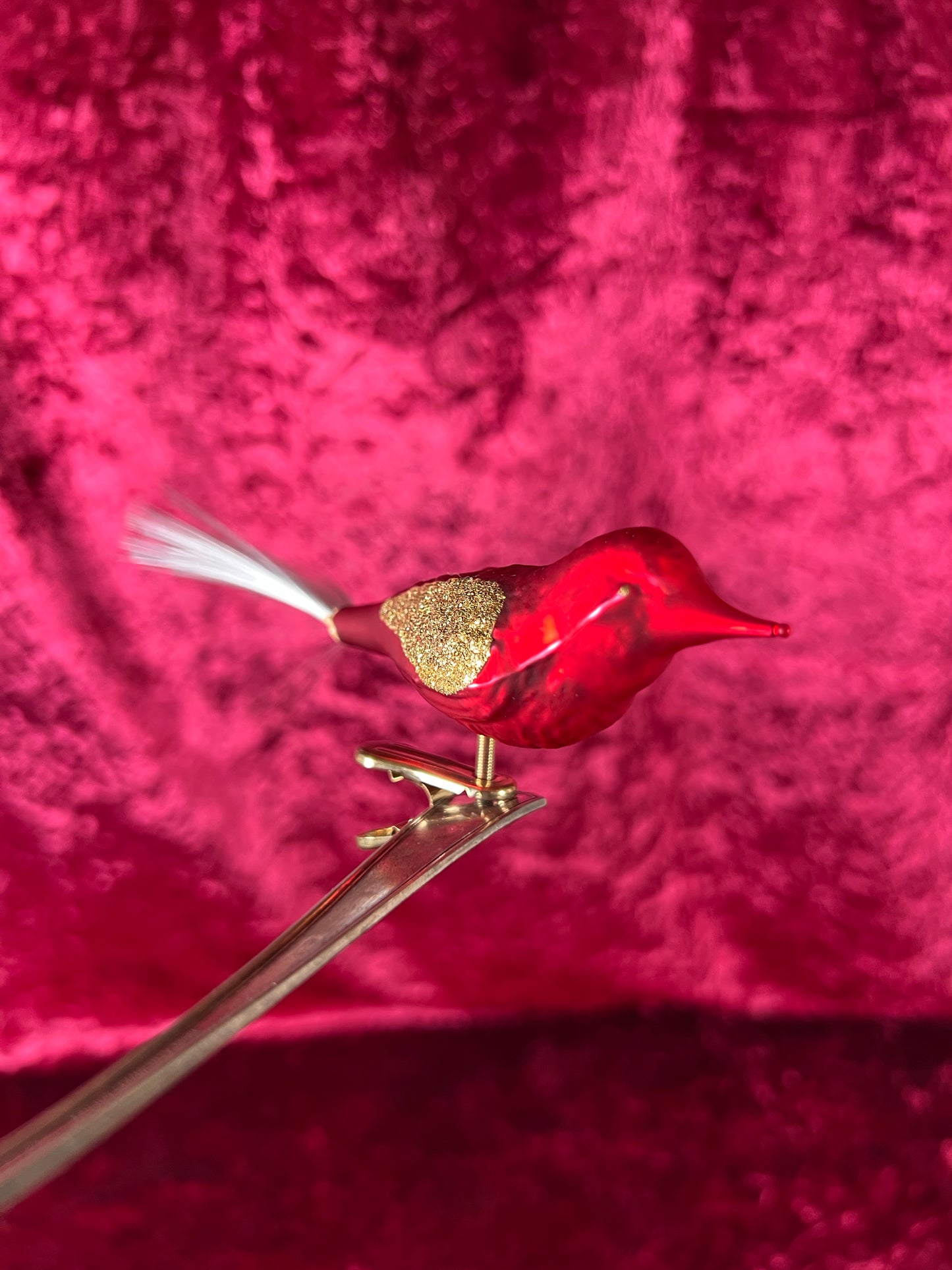 Vintage Christmas - Glass Clip-On Ornament - Bright Red Cardinal with Nylon Hair Tail