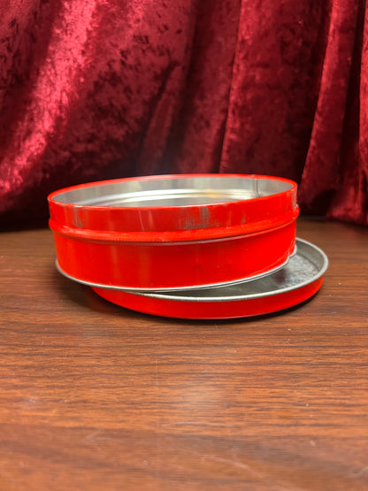 Vintage Christmas - Metal Storage Tin - Mantle Candlestick and Poinsettias