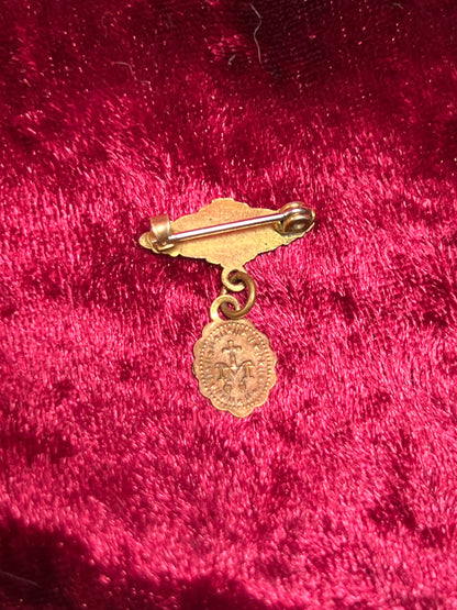 Vintage Jewelry - Baby Christening Brooch - Brass Cross - Miraculous Medal Pendant