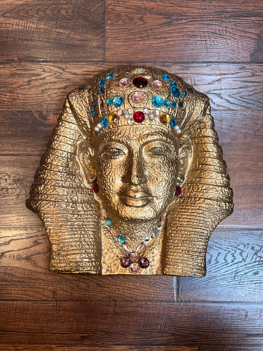 Vintage Home Decor - Ceramic Wall Mask - Bejeweled Bust of Tutankhamun