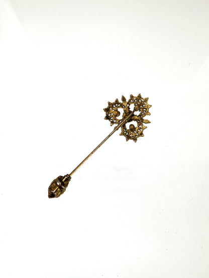 Vintage Stick Pin - Ornate Gold Tone with Green Faux Stones