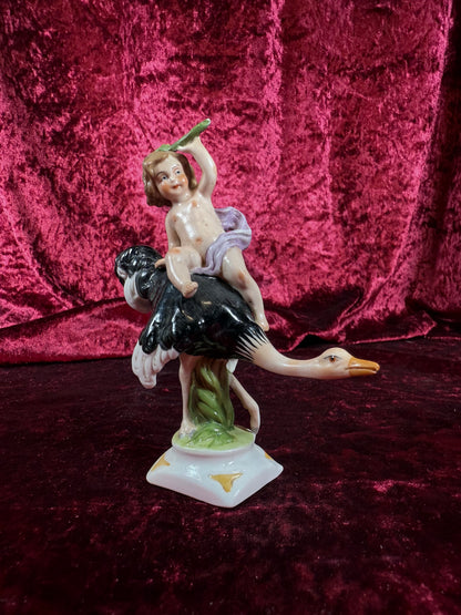 Vintage Porcelain Figure - Felix Zeh - Cherub on Ostrich