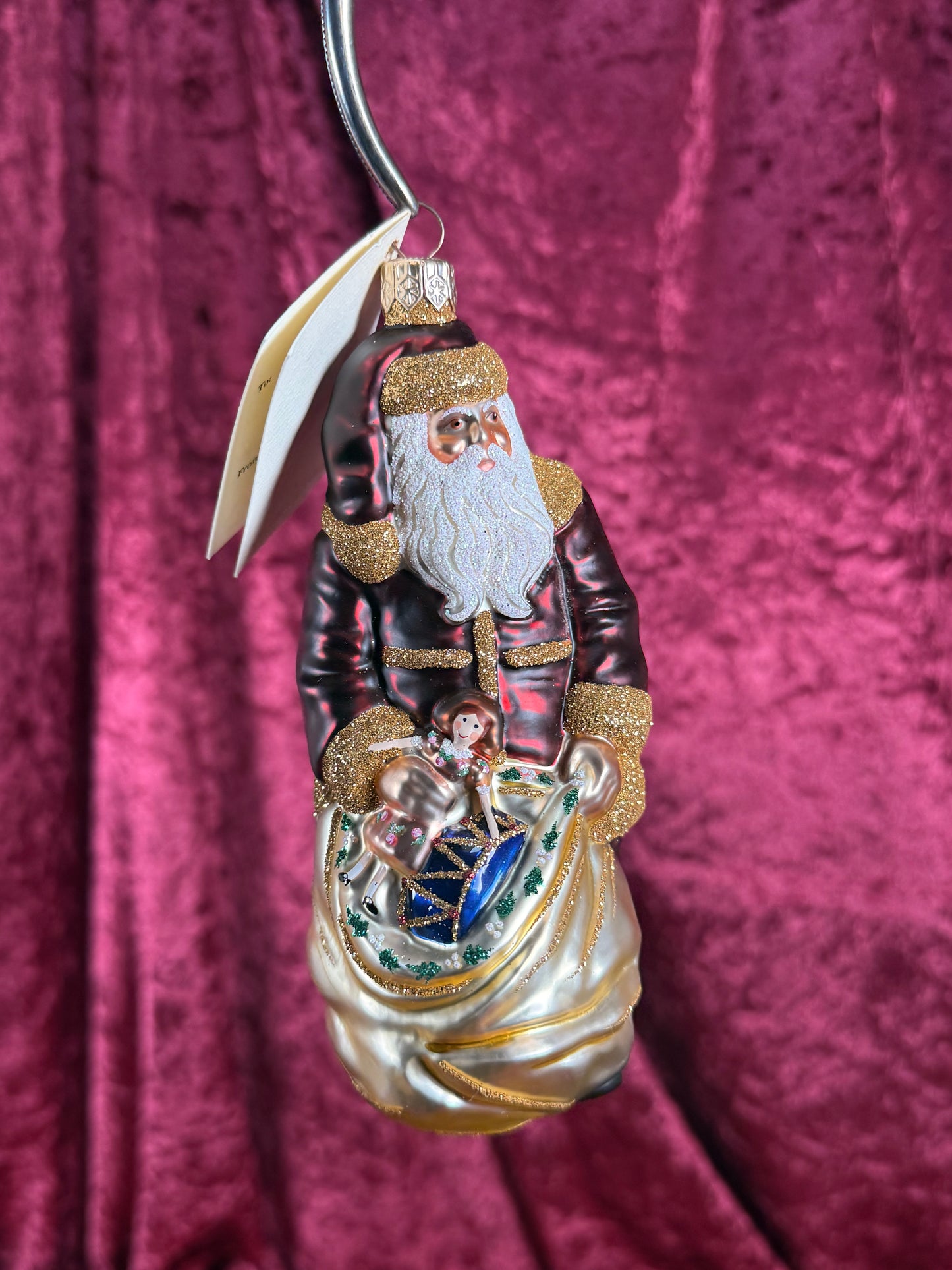 Vintage Christmas - Handblown Glass Ornament - Red Santa Claus with Toy Sack - Patricia Breen - Poland