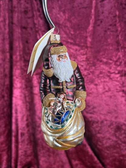 Vintage Christmas - Handblown Glass Ornament - Red Santa Claus with Toy Sack - Patricia Breen - Poland