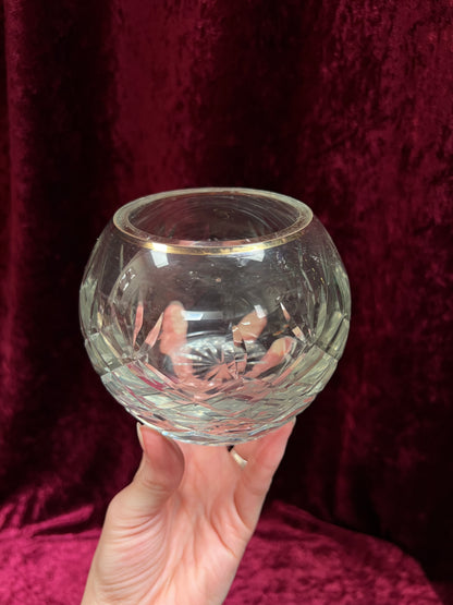 Vintage Cut Crystal Candle Holder - Rose Globe on Ornate Brass Pedestal Stand