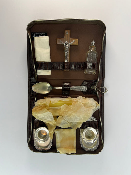 Vintage Religio - Portable Last Rites Sick Call Kit - Genuine Leather Case