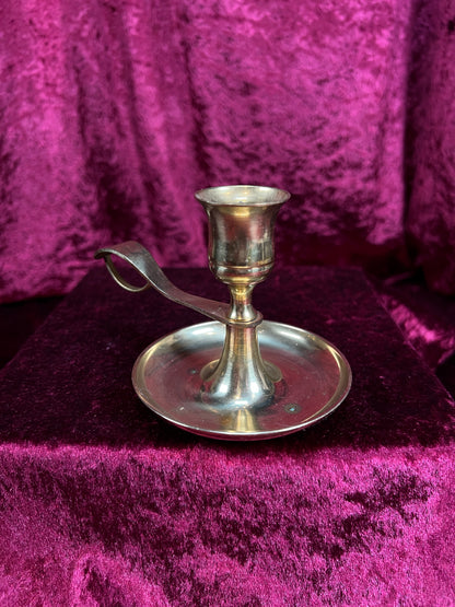 Vintage Metal Chamberstick Candlestick Holder - Brass Finger Loop Made in Japan