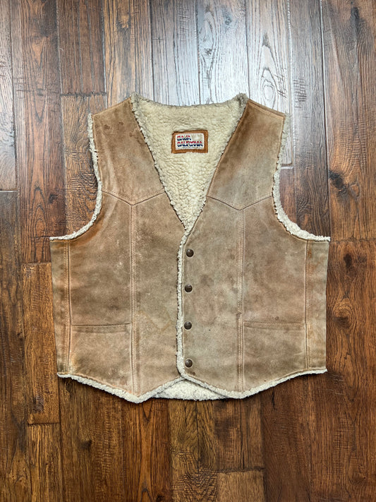 Vintage Clothing - Suede Sherpa Lined Vest - Tan - Baja California - Medium