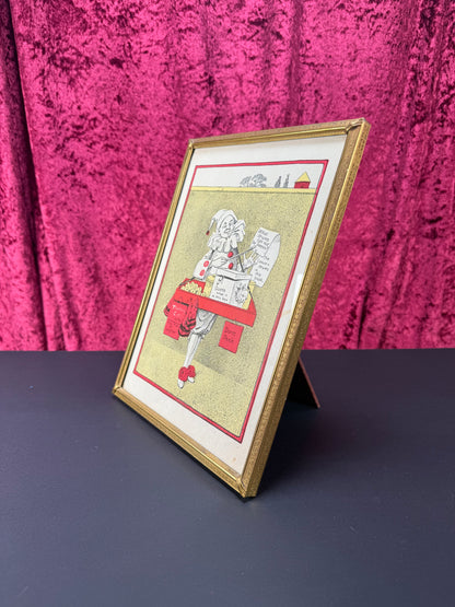 Antique Wall Art - Framed Lithograph - Pierrot Clown and Cat Scene - 1901