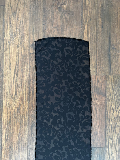 Vintage Burnout Velvet Oblong Scarf - Black Semi Sheer Floral Wrap