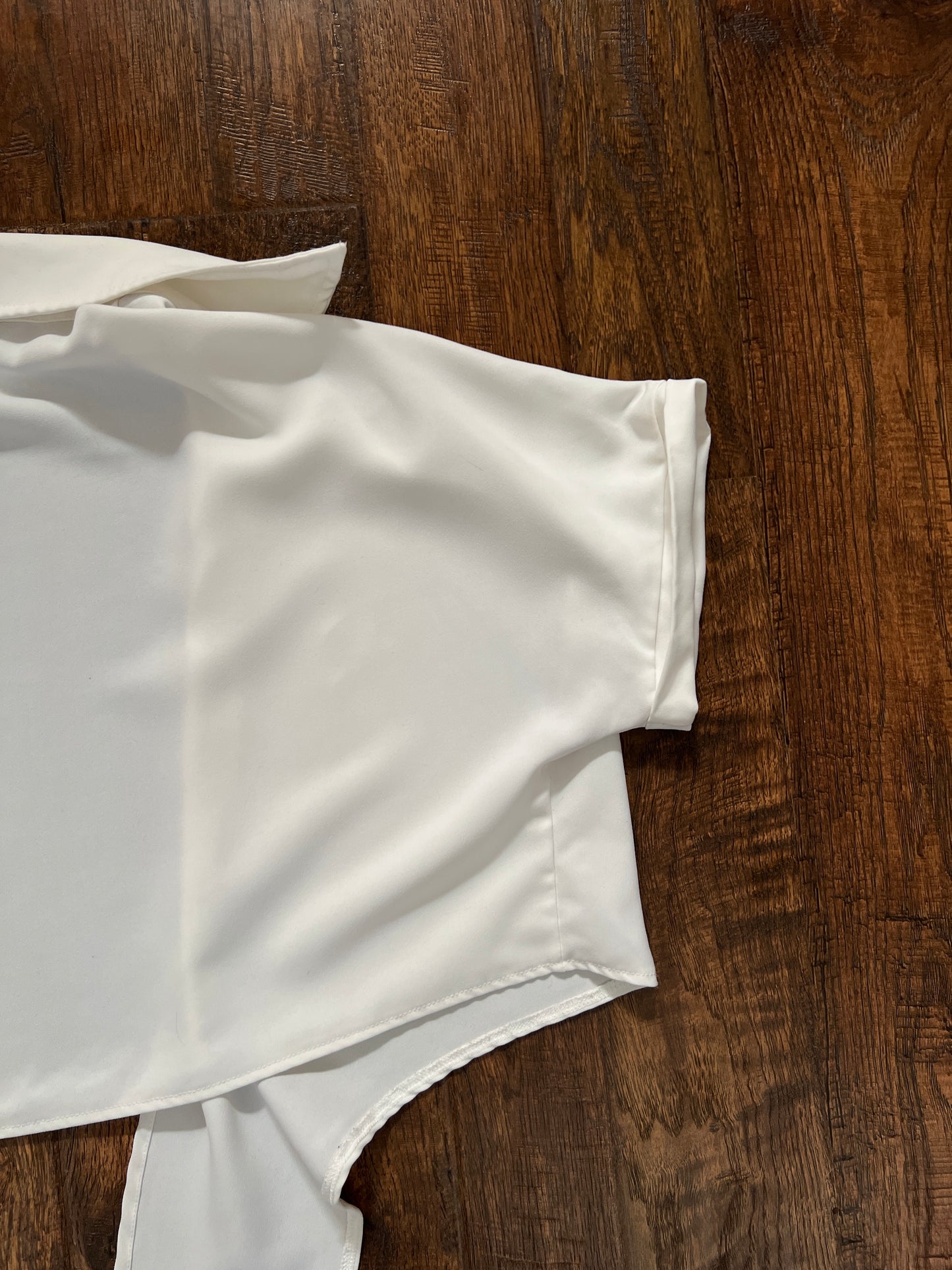 Vintage White Tie Front Shrug Crop Top - Collared Short Sleeve Bolero