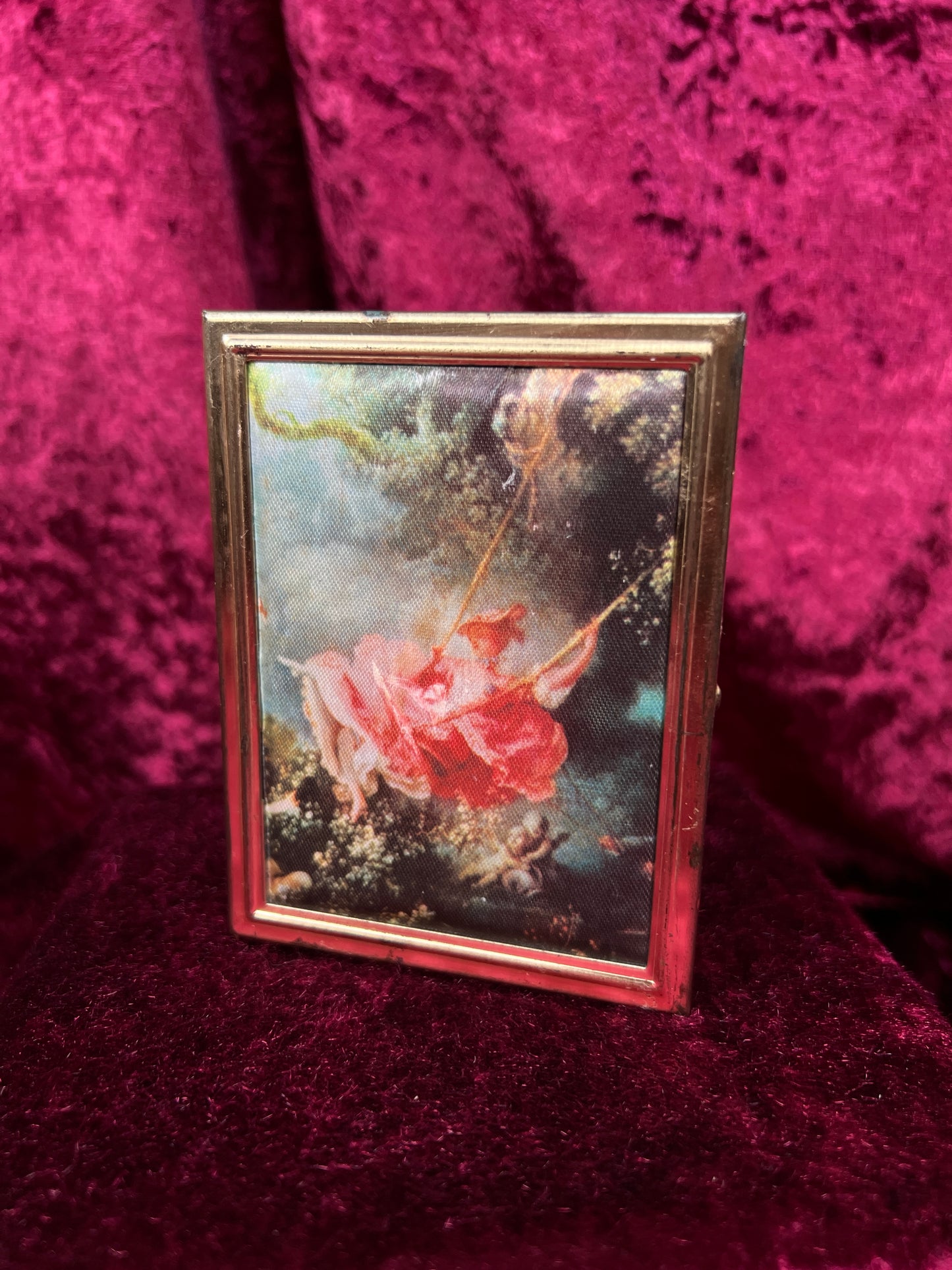 Vintage Metal Pocket Photo Album - The Swing by Fragonard Fabric Cover