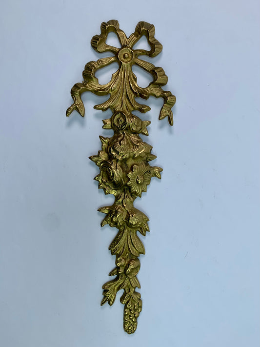 Vintage Brass Home Decor - Ornate Gold Ribbon - Dripping Floral Bouquet - Wall Hanging