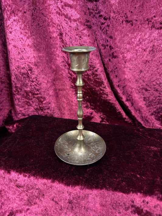 Vintage Brass Candlestick Holder – Engraved Base Taper Candle Mid Century Decor