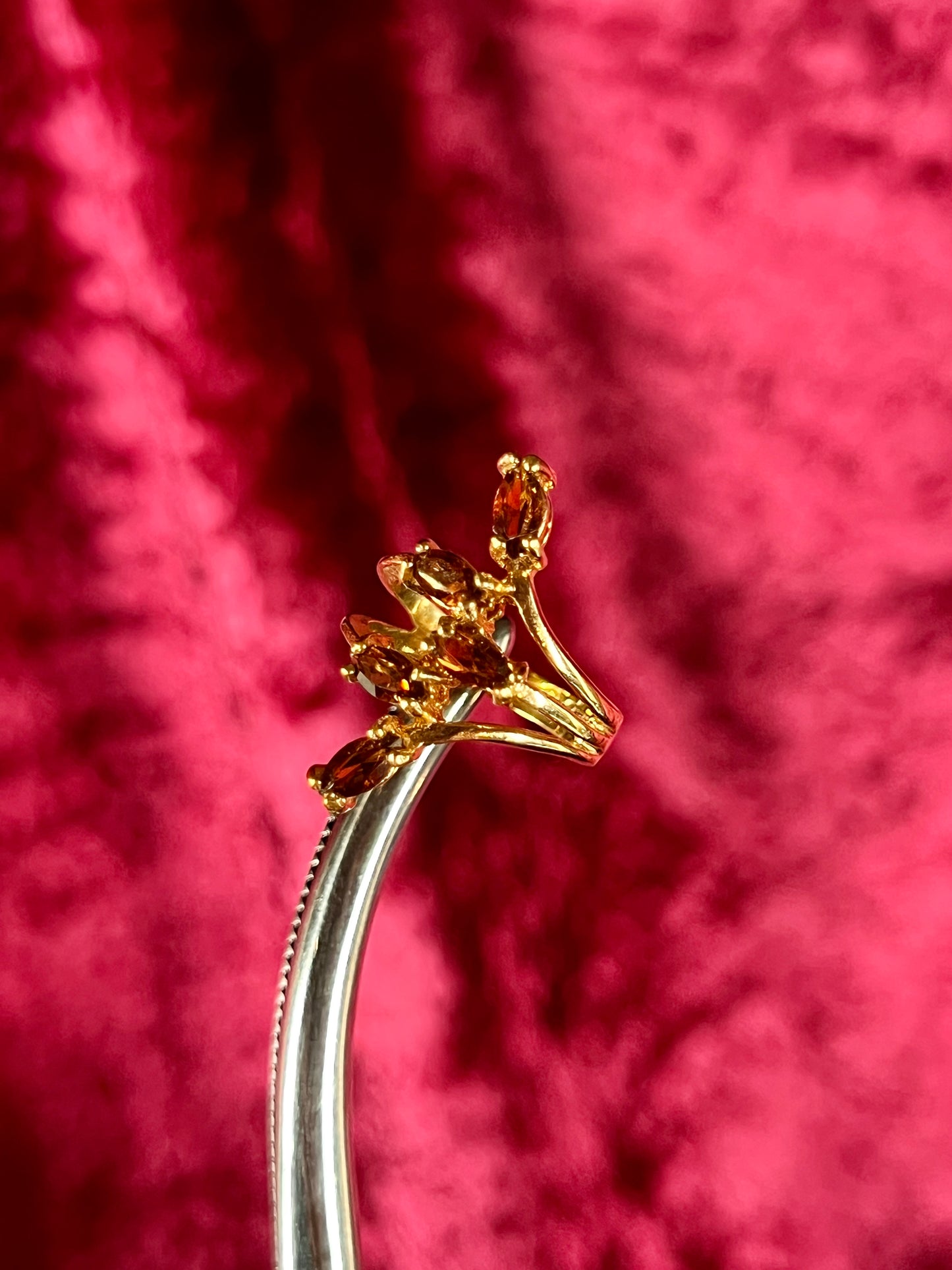 Vintage 18K HGE Cocktail Ring – Marquise Cut Amber Rhinestones - Size 5