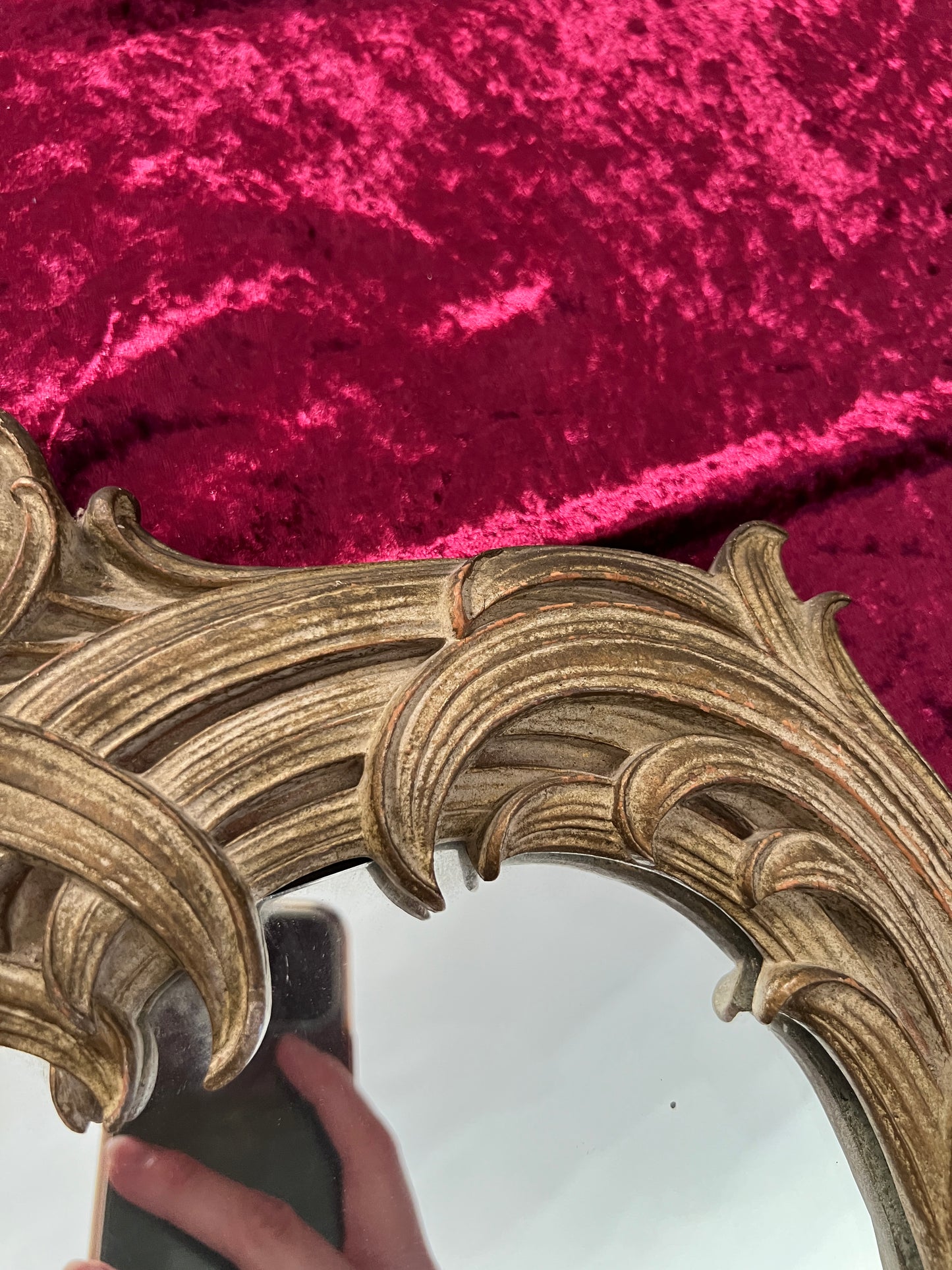 Vintage Syroco Wood Wall Mirror - Ornate Rococo Gold Hued Frame